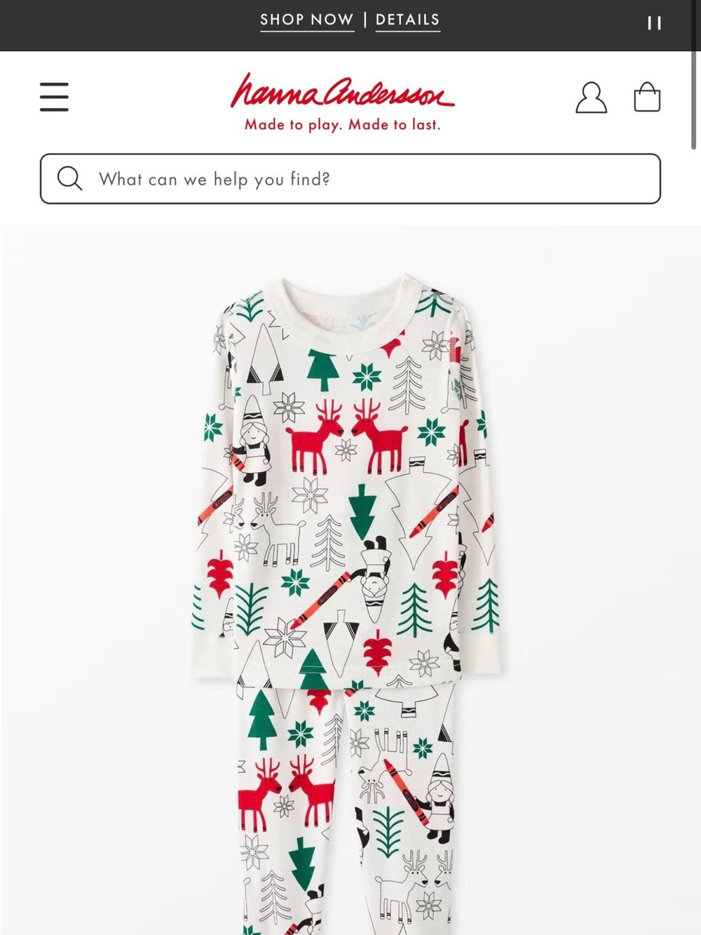 Hanna Andersson color your own PJ Holiday Print Pajama, 5T
